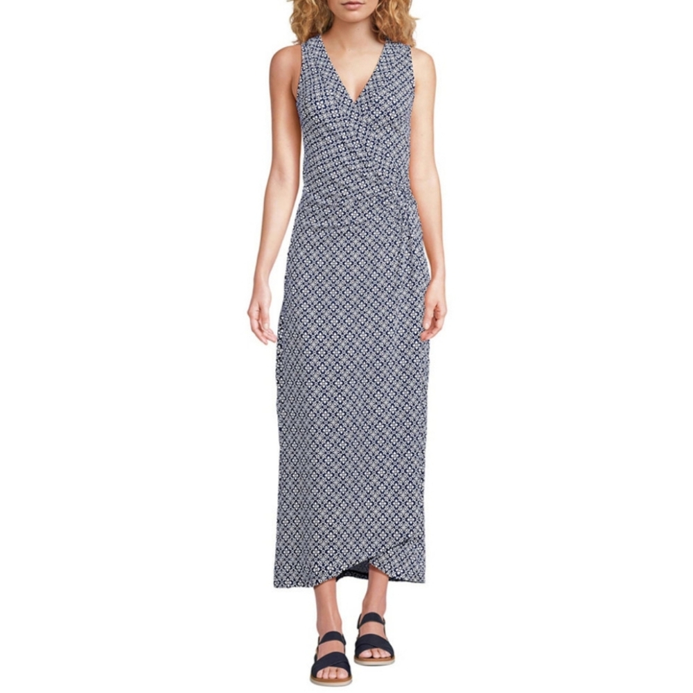 Women's Lands End Cotton Modal Sleeveless Surplice Tulip Hem Maxi Dress Size M